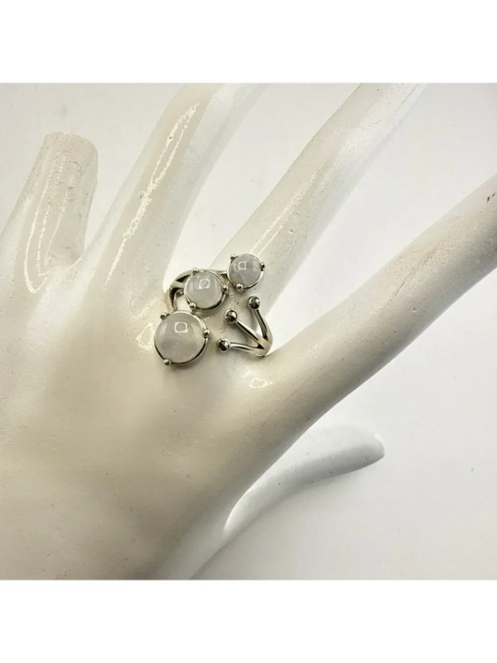 JTV Sterling Silver Ring Rainbow Moonstone Marcasite 925 Adjustable Sizes 9-10